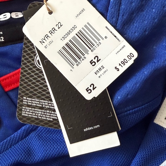 NWT Adidas Rangers Blue and Red Hockey Jersey-52 - Picture 2 of 9